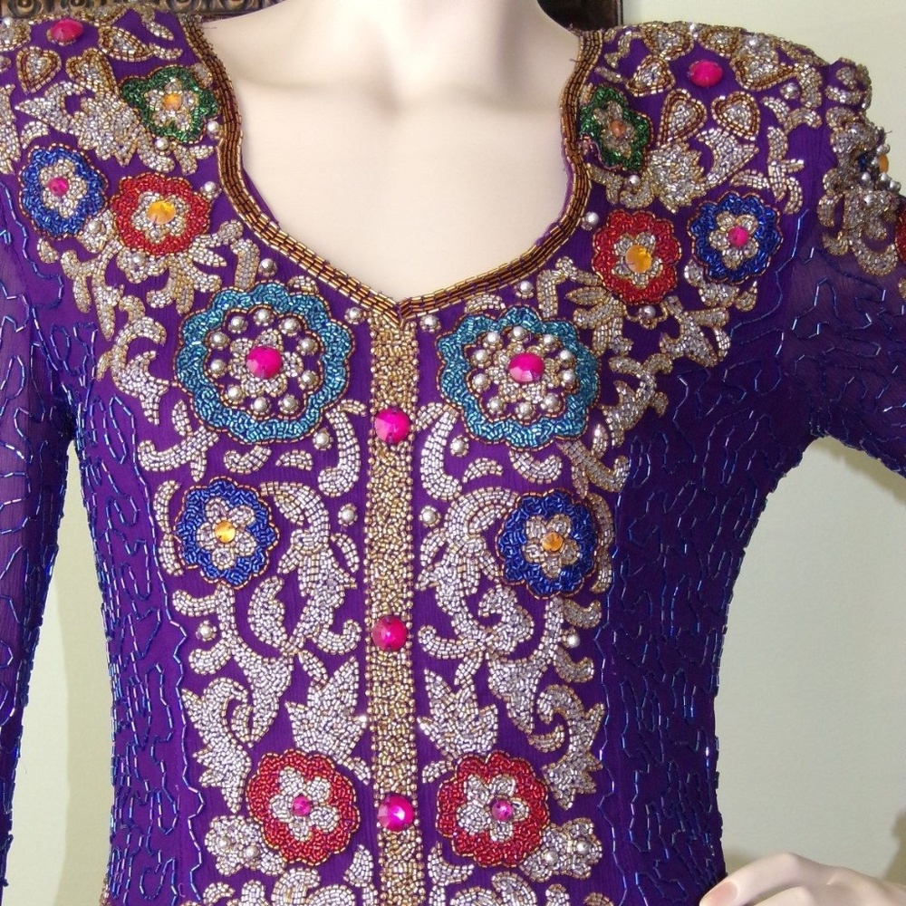 Skirt And Top Maxi Silk Dress cocktail beaded - Picture 2 of 7